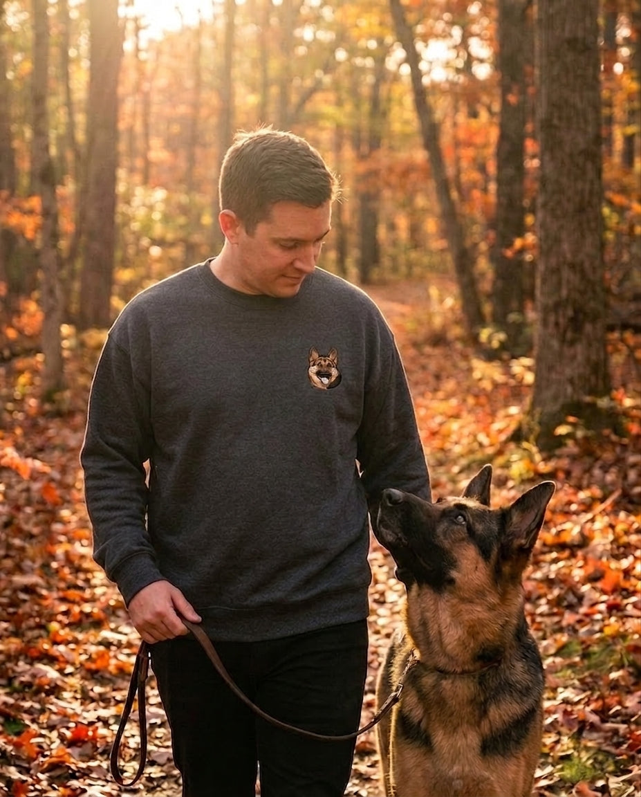 Pet portrait sweatshirt lifestyle