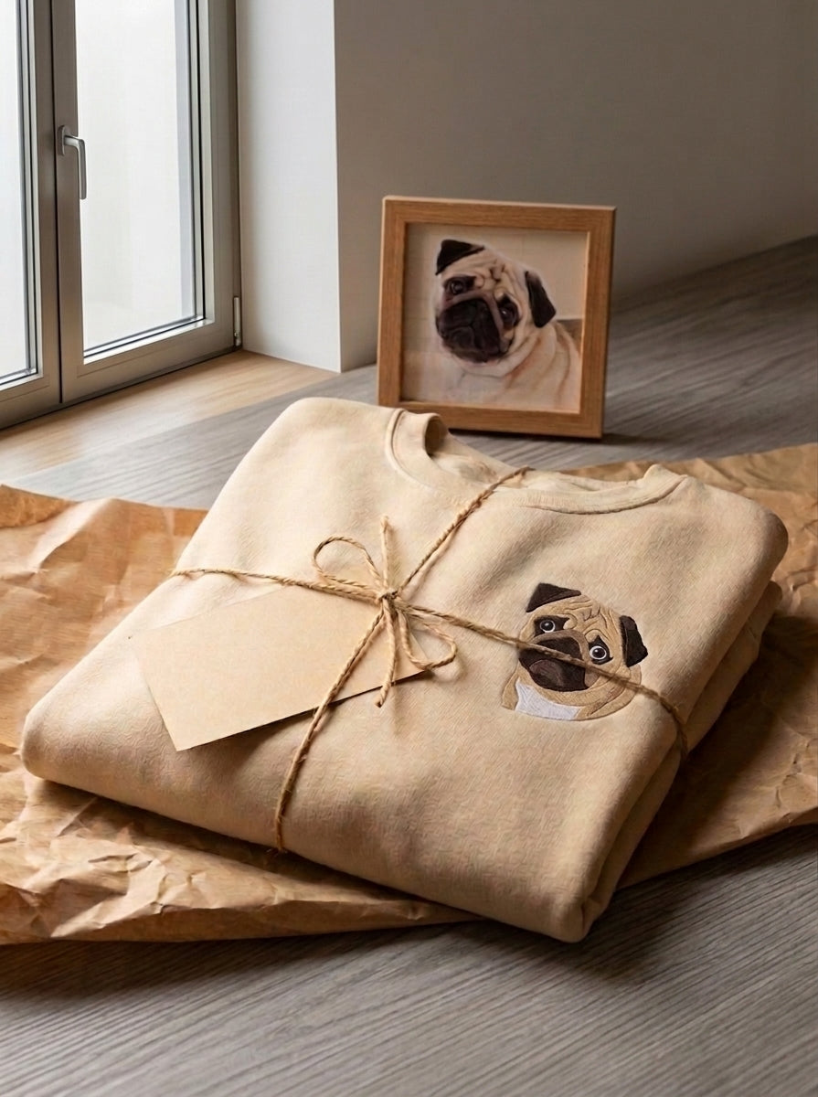 Pet portrait sweatshirt lifestyle